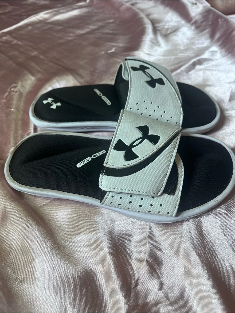 Under Armour Black & White Kids' Adjustable Slide Sandals